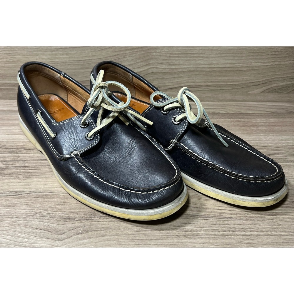 COACH Carlson Mens Leather Boat Shoes Navy Blue Lace Up Size 9.5